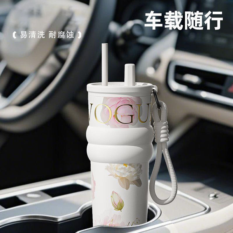 新款繁花极光保温杯陶瓷覆层内胆女高颜值2025大容量新款吸管杯|undefined