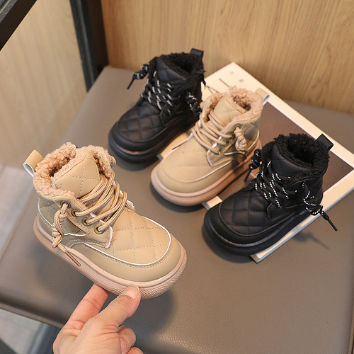 Men's and women's casual cotton shoes  autumn and winter children's British style Martin boots lambswool children's short boots trendy