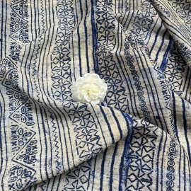 新中式国风数码印花锦棉面料 靓蓝条纹 旗袍连衣裙上衣汉服面料