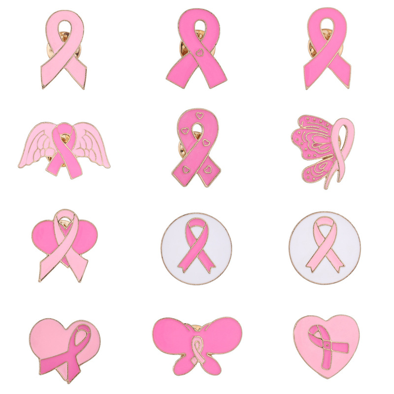 European and American Style Pink Ribbon Brooch Alloy Oil Drop Badge Ins Care for Women Public Welfare Publicity Logo