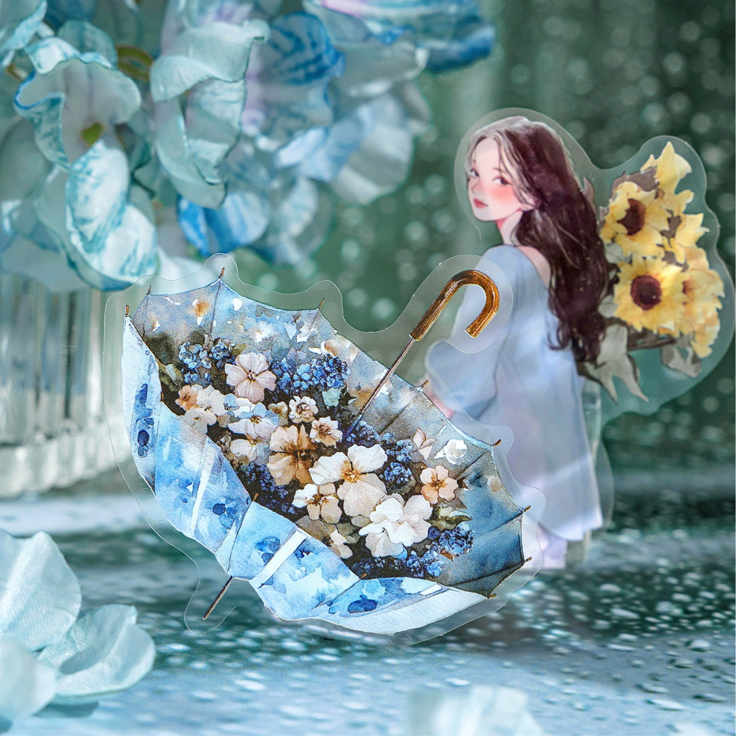 Набор наклеек серии Sugar Poetry Flower Umbrella Concerto, 20 наклеек на тему зонтика, материал для справочника [межгосударственная долгосрочная модель]