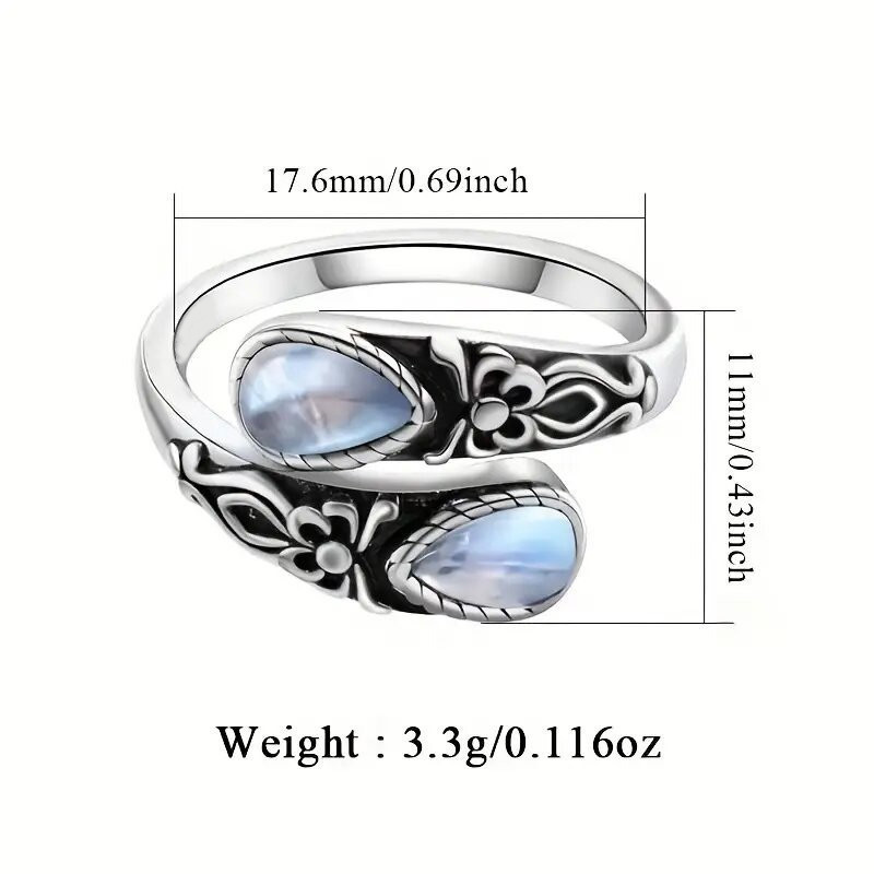 Victorian Vintage Moonstone Ring With Bowknot Relief Bohemian Style_voghion.com