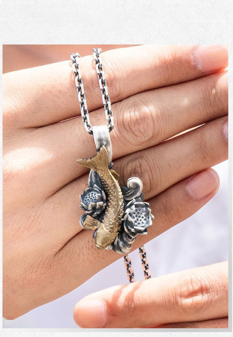 Silver Koi Dragon Gate Pendant 10