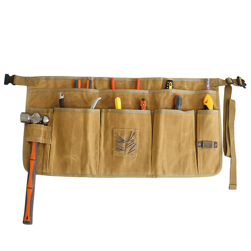 Amazon delantal de lona cera impermeable a prueba de aceite herramientas multifuncionales bolsa de cintura electricista delantal de carpintería corto