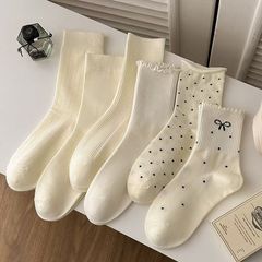 夏季女堆堆袜爆款新款波点棉质舒适蝴蝶结诸暨袜子女款百搭中筒袜