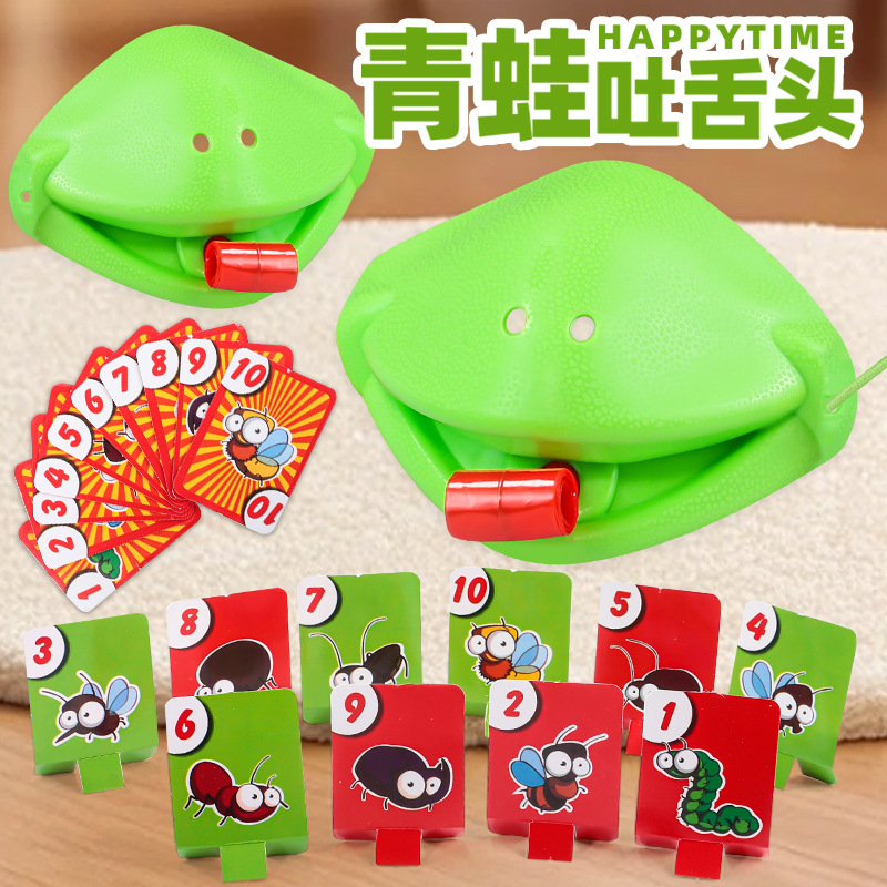 Cross-Border Frog Mouth Sticking Out Tongue Kidsren's Blowing Music Toy Board Game Chameleon Lizard Mask Props Game Foreign Trade