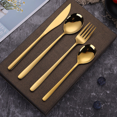 韩式304不锈钢刀叉勺 酒店户外西餐具礼品套装四件套定制logo