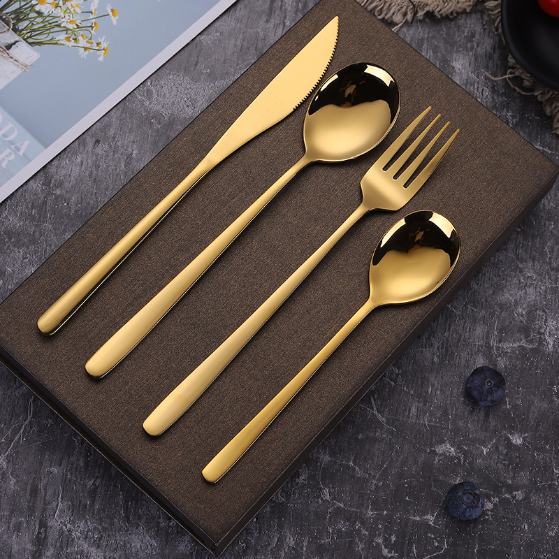 韩式304不锈钢刀叉勺 酒店户外西餐具礼品套装四件套定制logo