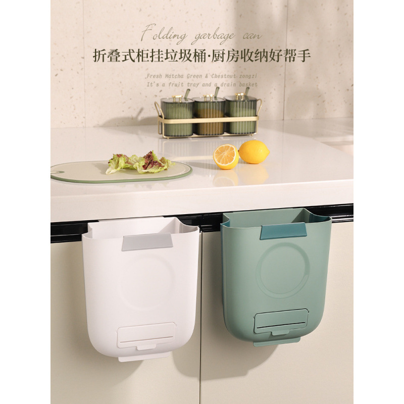 Wholesale Household Wall-Mounted Trash Can Plastic Hanging on Cabinet Door Folding Trash Can Kitchen Large Capacity