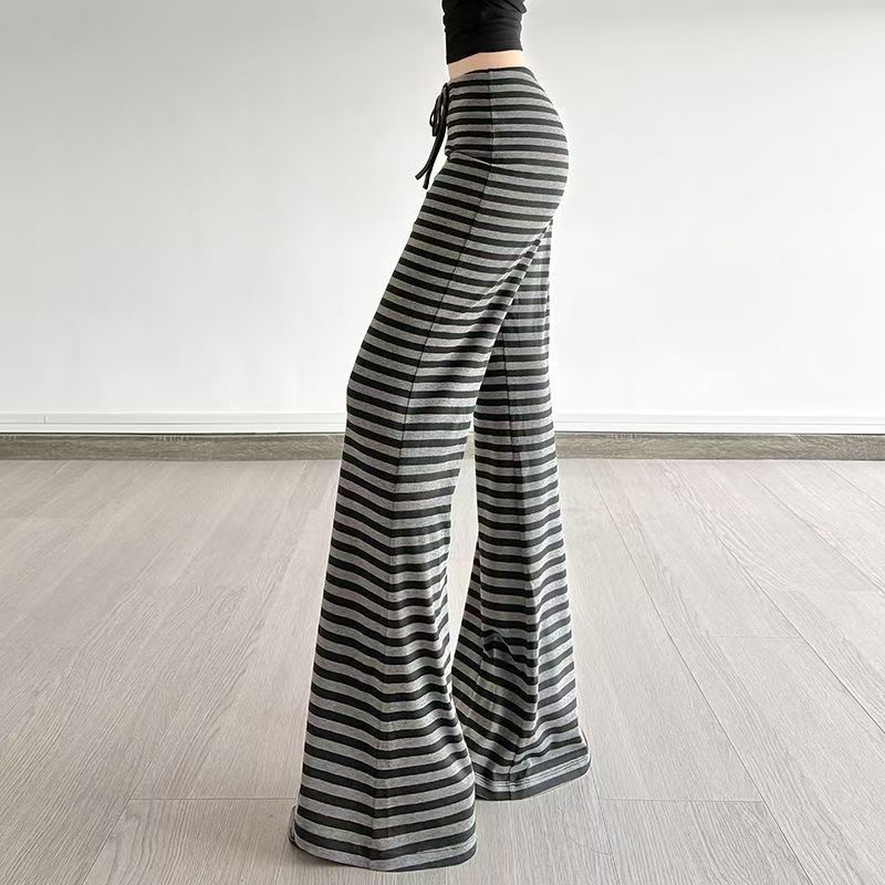 美式休闲撞色条纹微喇裤2025夏季薄款抽绳新款显瘦运动瑜伽长裤女|undefined
