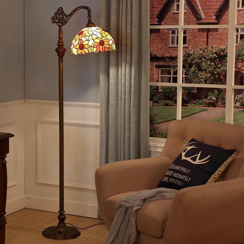 Yixuan Tiffany Floor Lamp Living Room Study Reading Eye Protection Nordic Retro Warm Color Vertical Bedroom Bedside Lamp