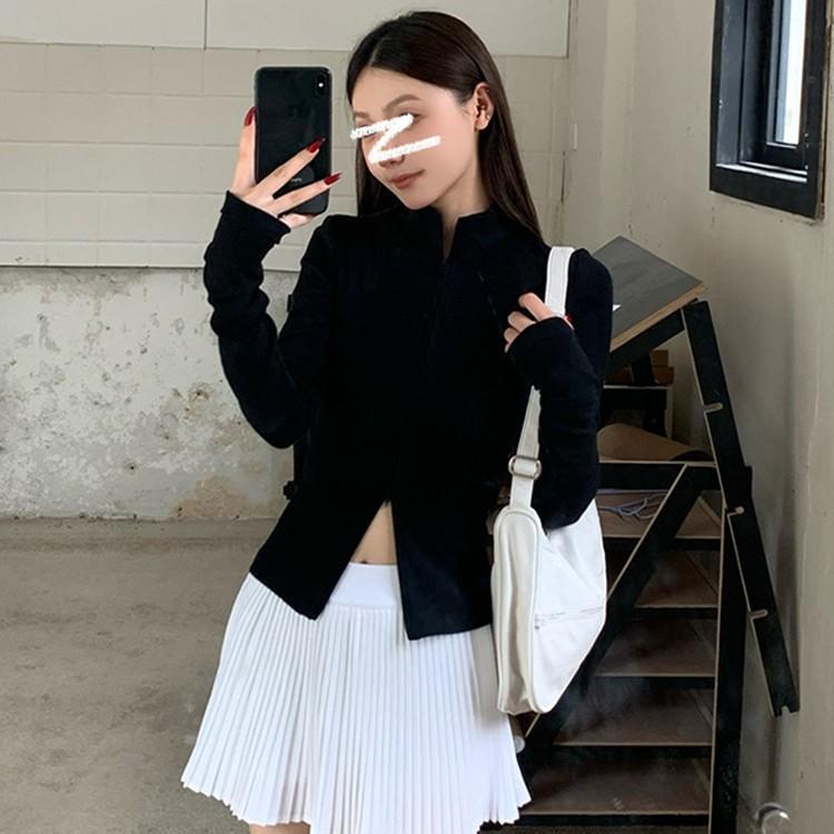 2025新款秋季女王简约双拉链立领开衫修身外穿上|undefined