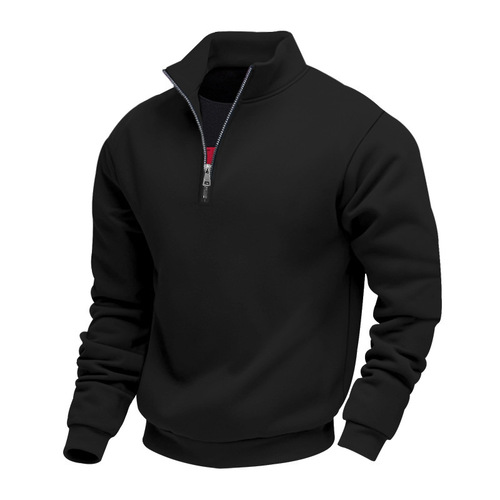 Cross-border Amazon Autumn and Winter New Men's Sweatshirt Foreign Trade Leisure Zip-Up Collar Padded Solid Color Men's Jacket