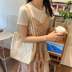 Ladies' Spring and Summer Fairy Lace Versatile Large Capacity Tote Hand-Picnic Grass Woven Shoulder Bag Shopping Bag