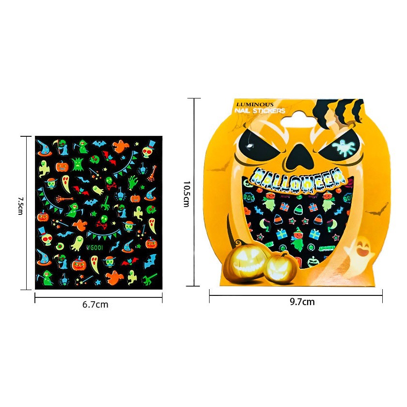 Halloween Glow-In-The-Dark Nail Art Stickers Cartoon Pumpkin Ghost Transfer Stickers Nail Decorations Nail Decals