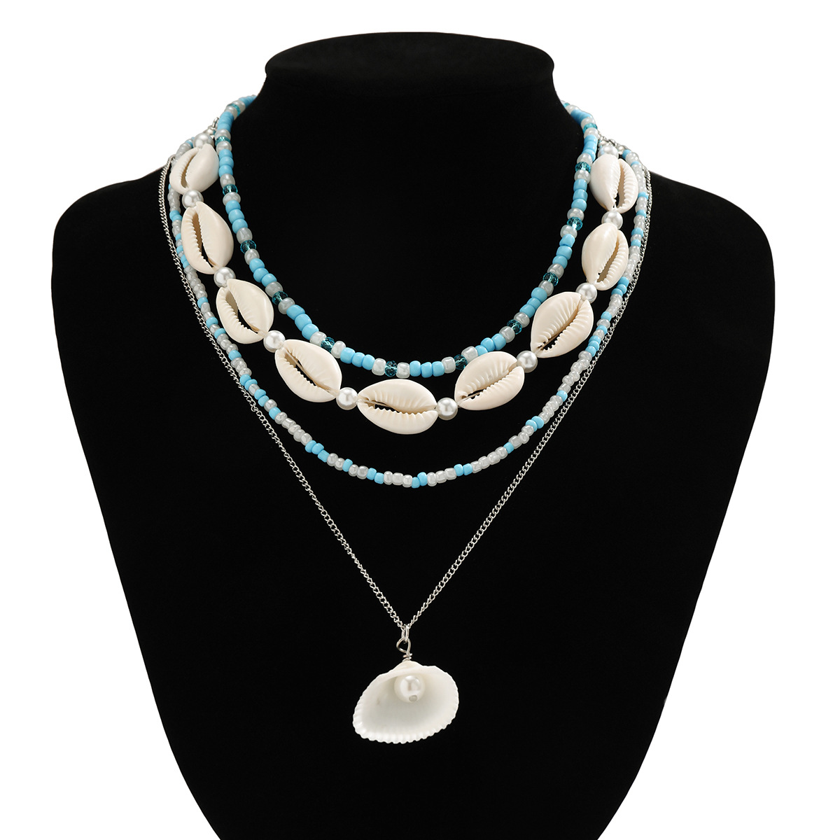 Boho-Halskette mit Muscheln und Seesternen, Vintage-Perlen-Halskette mit Quasten, Urlaubs- und Strandkette, Schmuck für Frauen und Mädchen_voghion.com