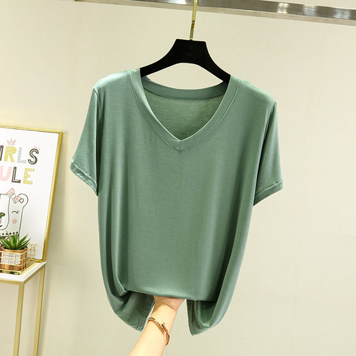 Modest women's short-sleeve summer thin V-neck T-shirt loose innerwear slimming versatile half-sleeve top basic shirt