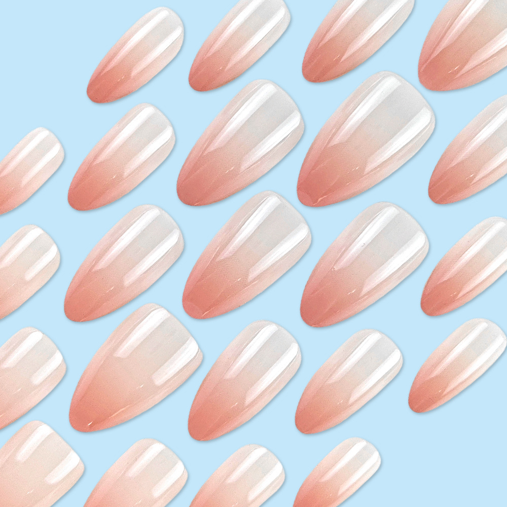 24 piezas de uñas de color nude de venta caliente, uñas degradadas en polvo claro dulce, uñas, uñas simples y suaves europeas y americanas