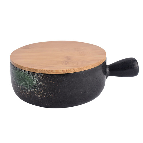 Cross-border Japanese and Korean style handle bowl tableware with lid ceramic bowl baked rice bowl instant noodle bowl handle bowl household baking bowl wholesale