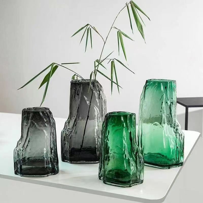 Creative Thickened Glass Vase with Rockery Design, Chinese Style Home Living Room Decoration, Flower Arrangement Vessel for Fresh Flowers and Hydroponic Plants