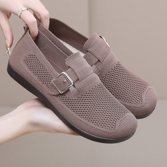 Summer New Old Beijing Cloth Shoes Women's Mesh Shoes Breathable Hollow Mesh Shoes for Mother Slip-on Shallow Mouth Flat Shoes
