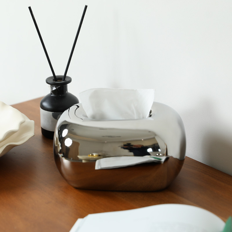 Caja de pañuelos de plata dorada creativa, caja de dibujo de mesa de comedor de sala de estar minimalista moderna, caja de papel de servilleta de dibujo de papel de cerámica para el hogar