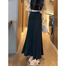黑色鱼尾裙女秋冬季百搭气质字裙小个子显瘦针织半身裙中长款裙