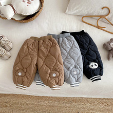 儿童卡通棉裤2025新款冬季男童加厚绗线束脚裤宝宝立体小熊裤子潮