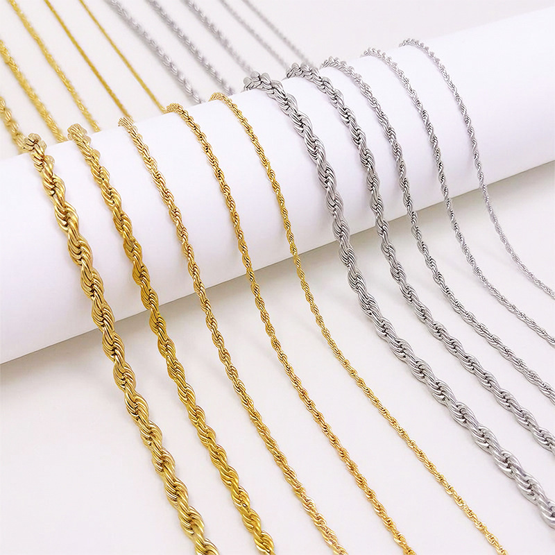 Stainless Steel Twist Chain Necklace, Popular in Europe and America, Hip-Hop Versatile Clavicle Chain, Twist Chain Titanium Steel Necklace, Furnace-Coated 18K Gold Stainless Steel Twist Chain Necklace, Popular in Europe and America, Hip-Hop Versatile Clavicle Chain, Twist Chain Titanium Steel Necklace, Furnace-Coated 18K Gold
