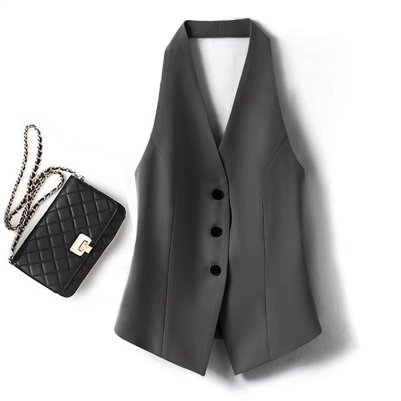 Grey Neck Suit Vest Women's 2025 Spring and Summer New Design Sense Slimming Backless Elegant Small Waistcoat