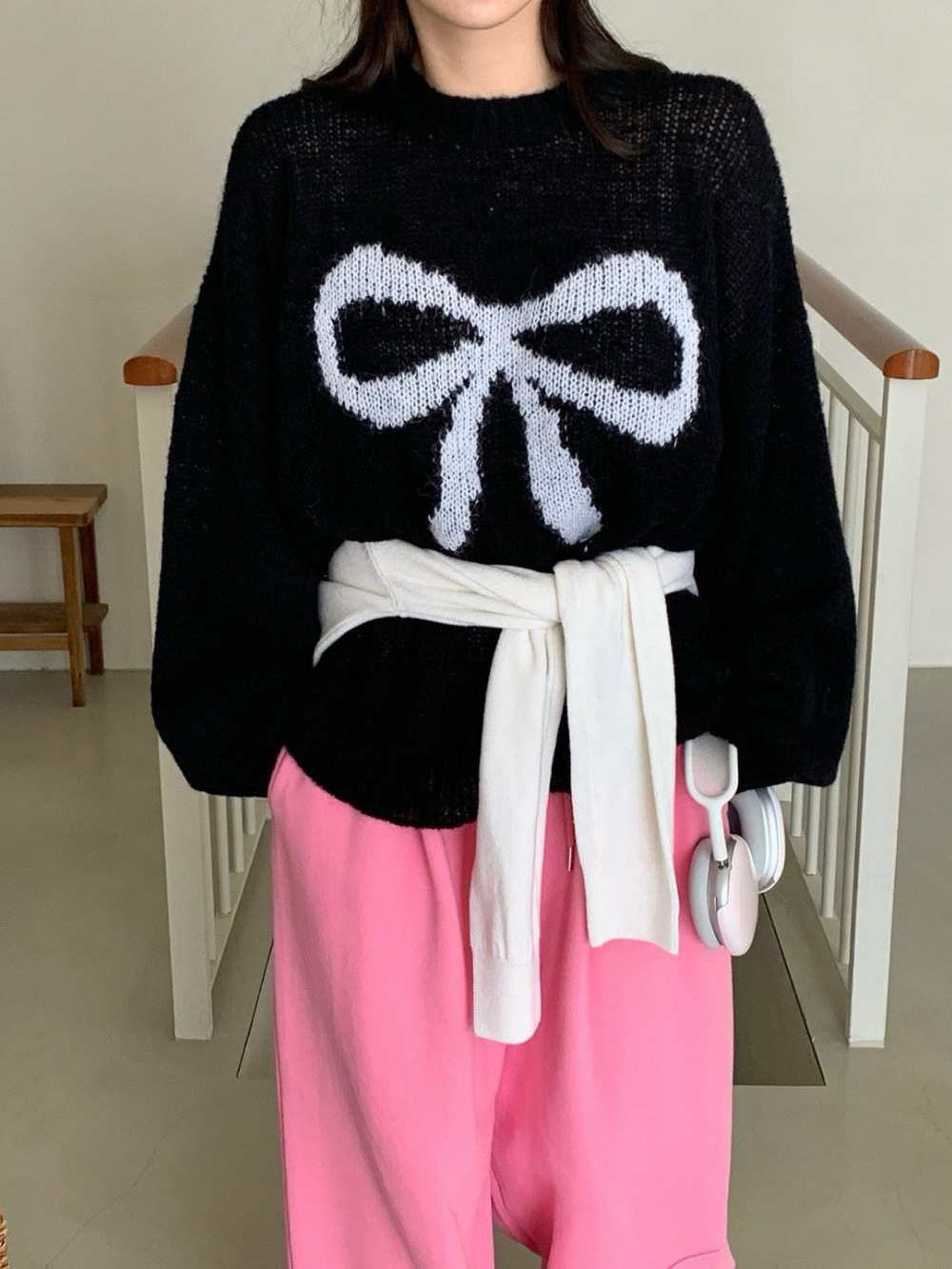 420g Weight Long Sleeve Sleeve Length Pullovers Placket Type Spandex, knit Fabric Type Long Top Length Knitwear Tops Type Daily Occasion Round Neck Neckline Loose Fit Type Bow Knot Pattern Spring, Autumn Season Women's Gender Casual, Elegant Style Wholesale Women's Casual Elegant Bow Knot Long Sleeve Sweaters & Cardigans 4
