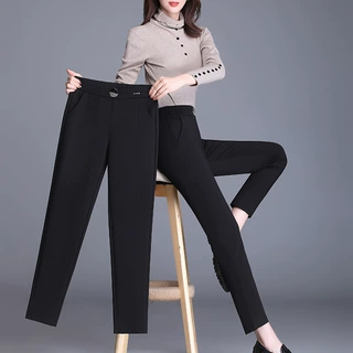 运动休闲黑色高腰裤子女大码裤子女秋冬外穿2022新款妈妈直筒裤