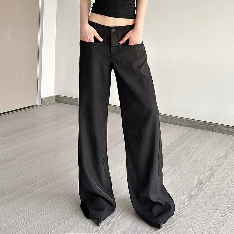 Свободные брюки oversize, чёрные широкие, высокая талия — S/M/L