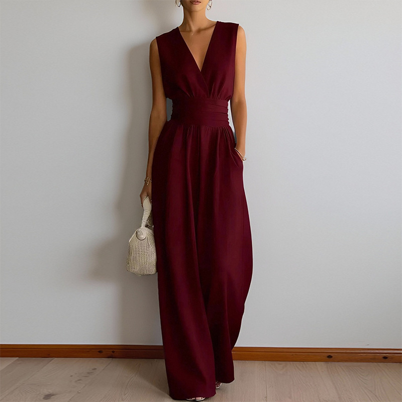 2026 primavera nuevo comercio exterior transfronterizo Europa y América ropa de mujer de moda casual color sólido sin mangas camiseta de piernas anchas image 5