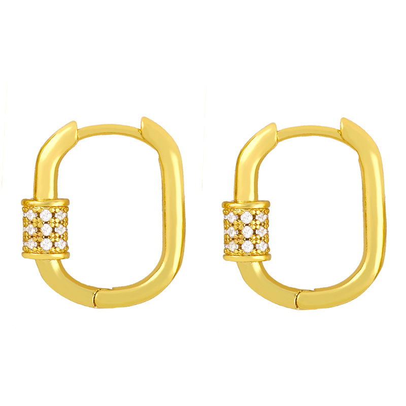 Retro Geometric Oval Diamond Earrings display picture 4