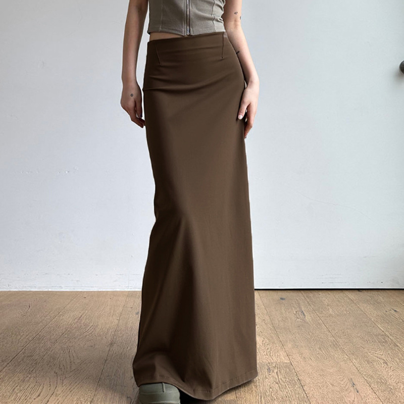 Pure Lust Style Retro Brown Hottie Slit Hip Skirt Low Waist One-Piece Slimming Knitted Long Skirt Pure Lust Style Retro Brown Hottie Slit Hip Skirt Low Waist One-Piece Slimming Knitted Long Skirt