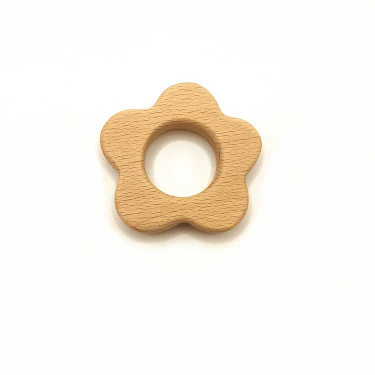 Wooden Baby Toy Rocking Rattle & Teether, natural wood, safe newborn grip