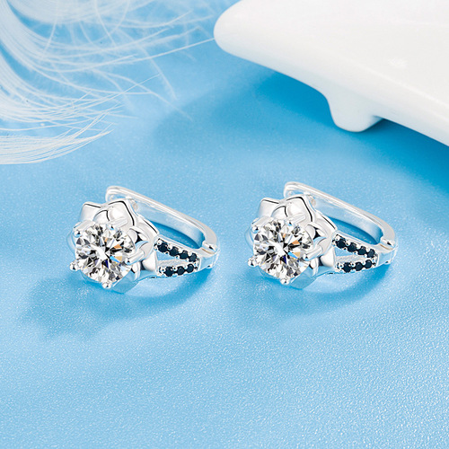 Cross-border new style silver-plated diamond zircon flower earrings for women light luxury black zircon rose flower earrings women's earrings wholesale