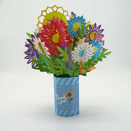 彩印百花齐放贺卡立体纸雕3d折叠卡片感恩节礼物教师节心意卡纸艺