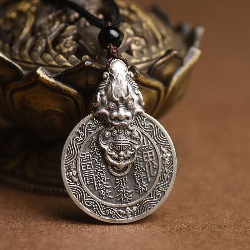 【先生推荐】山鬼花钱貔貅吊坠男女士平安挂件挂绳可转动乾坤项坠