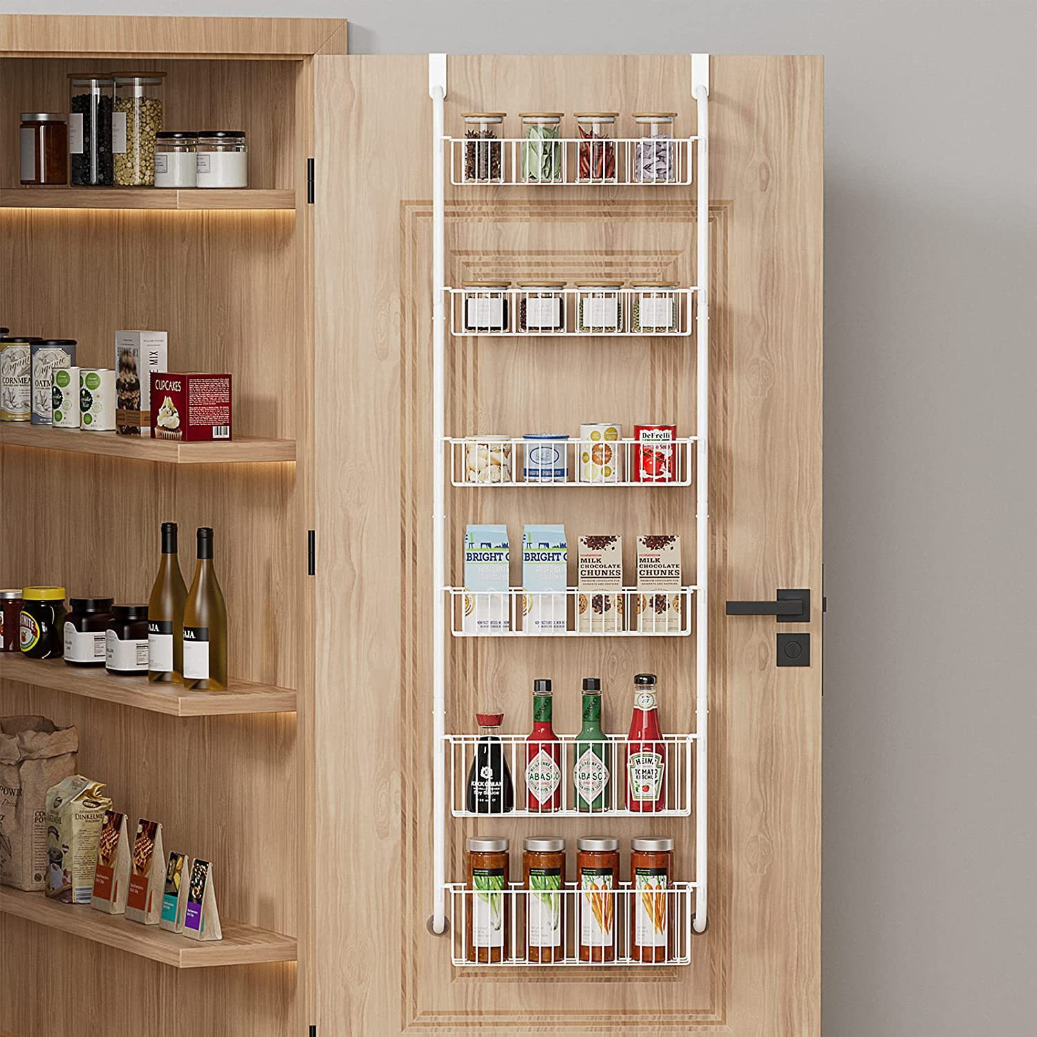 Bastidor de canasta sin orificios detrás de la puerta Fácil instalación sin costuras multifuncional de cuatro capas de cinco capas que ahorra espacio detrás de la puerta