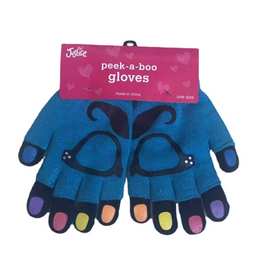 印花贴钻手套现货蓝色冬季保暖可爱手套半指套全指两双组