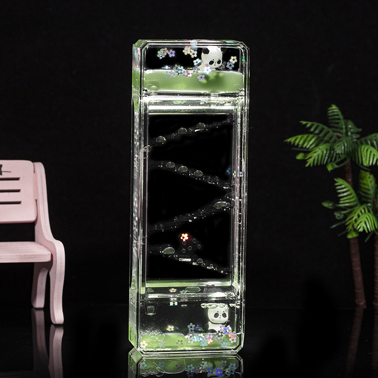 Acrílico transparente panda gota de aceite reloj de arena líquido botella de arena flotante regalo de cumpleaños para niños decoración de escritorio de oficina