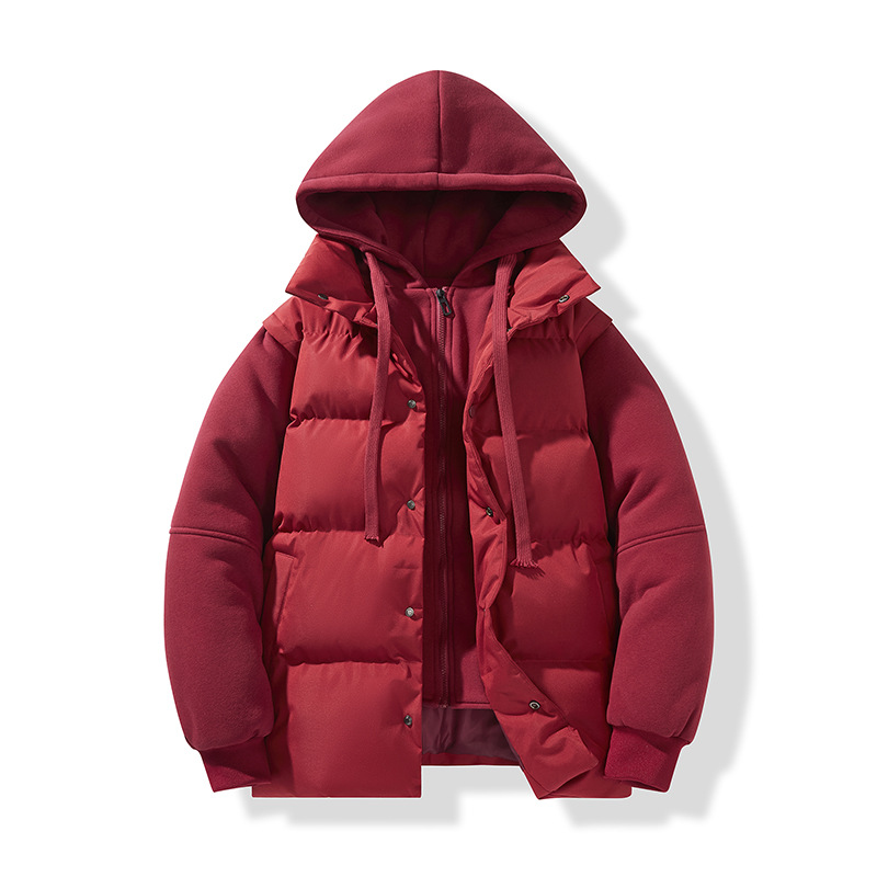 Fake Two-piece Padded Jacket Men's Loose Padded Jacket Loose Casual Hooded Padded Jacket_viptrois.com