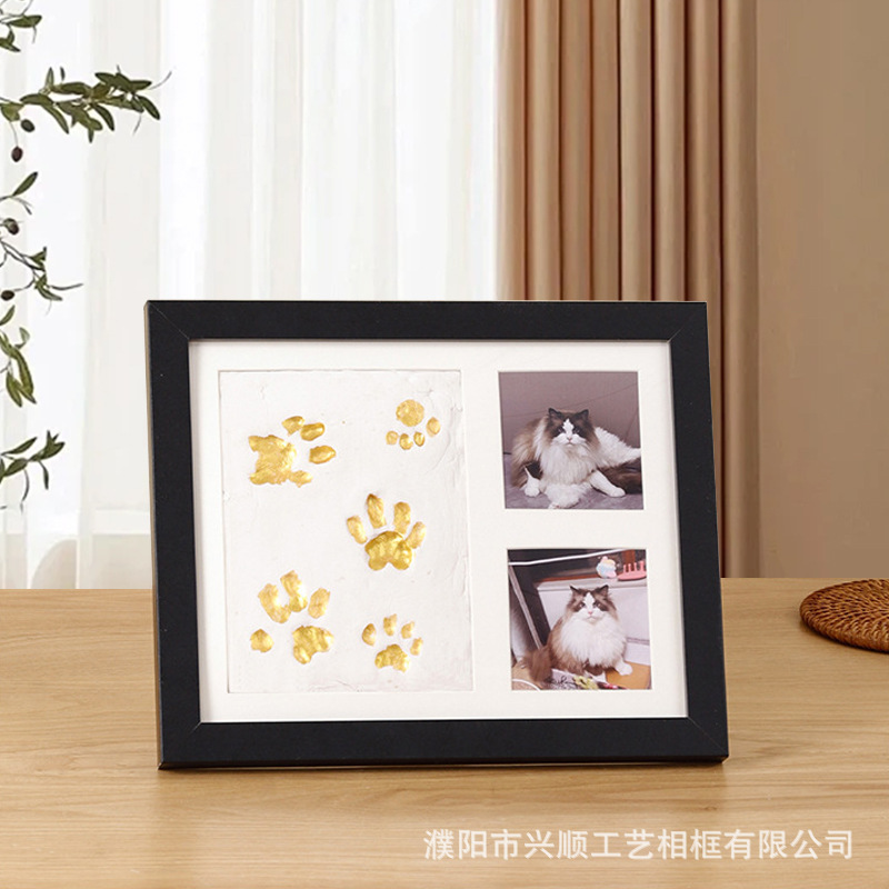 Pet Paw Print Memorial Photo Frame Set Cat Dog Lover Memorial Clay Imprint DIY Impression Wooden Photo Frame