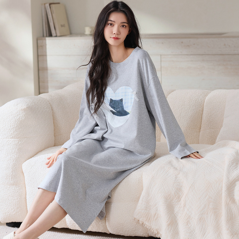 春秋款睡裙女2025新款纯棉长袖全棉卡通宽松中长款女士睡衣秋冬季|undefined