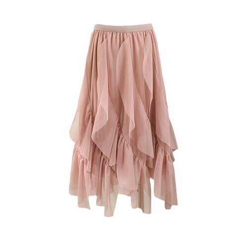 2024 Spring New Tulle Swing Dress for Plus Size Women, Medium Length, Asymmetrical Hemming and Splicing Tiered Skirt