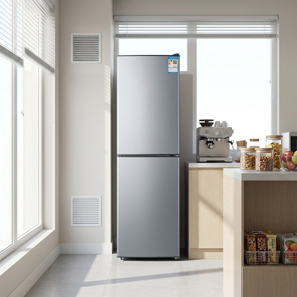 Chigo double-door medium-sized refrigerator, featuring both refrigeration and freezing capabilities, with a first-class energy efficiency rating, suitable for household use and export