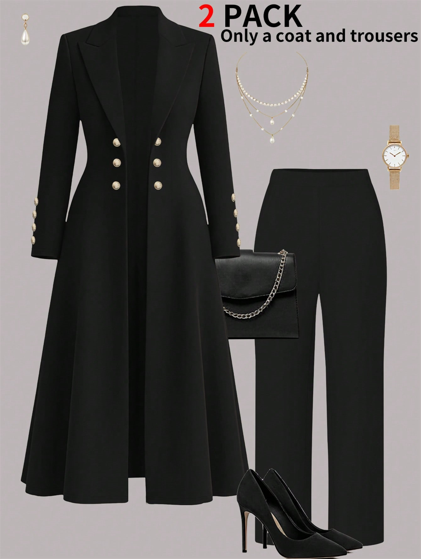 Plus Size Elegant Retro Style Suit Coat Casual Straight Leg Trousers Waist Cinching Long Coat Set_ecoleips.com