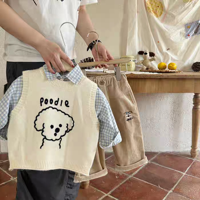 Estrella infantil chaleco primavera y otoño nuevo tipo de camisa de punto de perro sin mangas con suéter de hombro de bebé para niñas